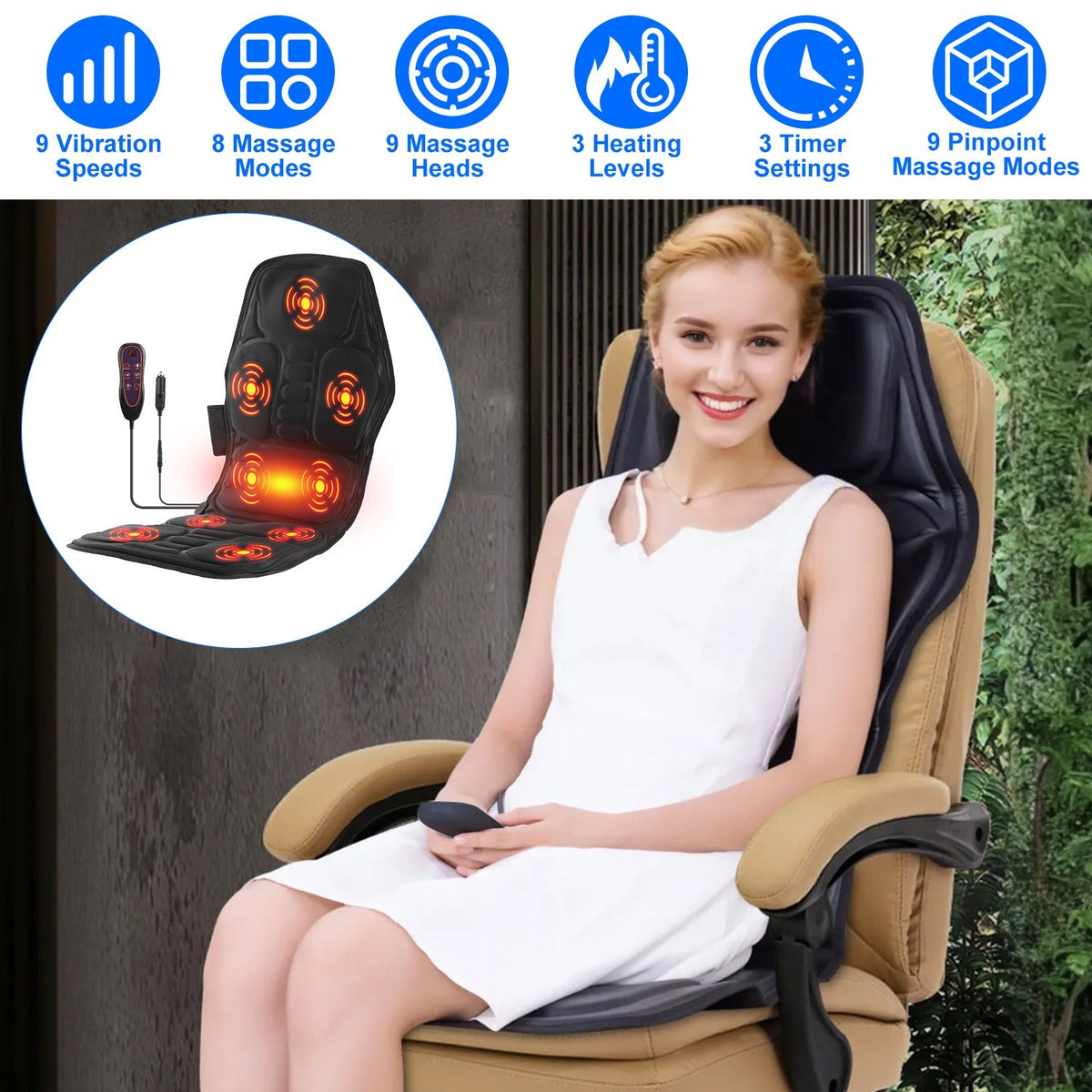 Full Body Massage Chair Pad with Heat Multifunctional Back Massager with Pinpoint Massage Vibration Timer for Home Office Car Use