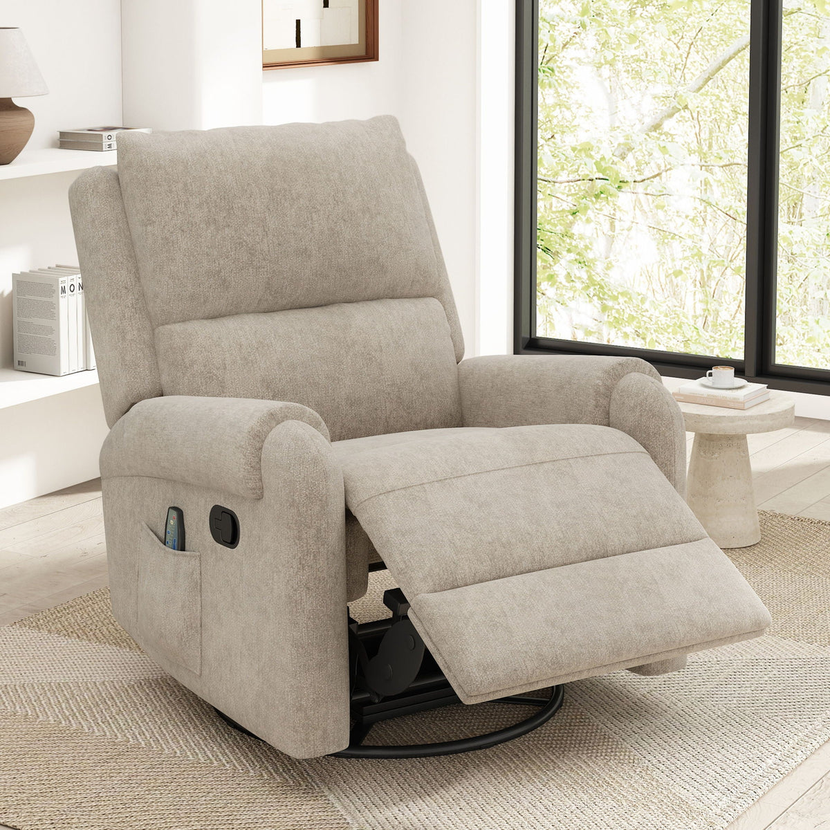 Manual Recliner Massage Chair With Swivel Rocker, 8 Massage Modes, Side Storage Pocket