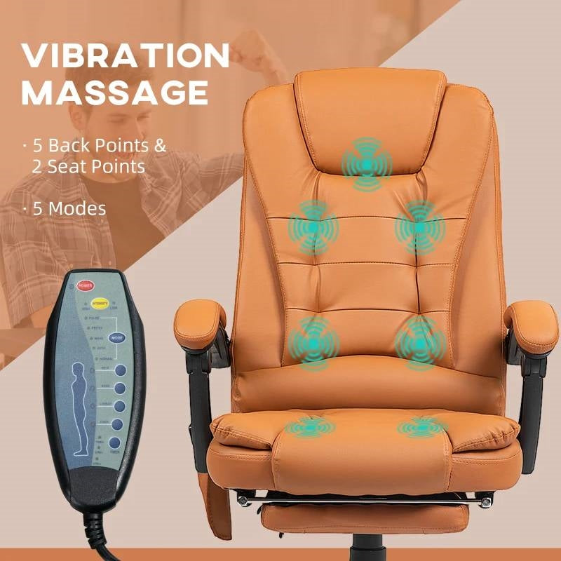 Brown 7 Mode Vibrating High Back Executive Massage Adjustable Office Chair
