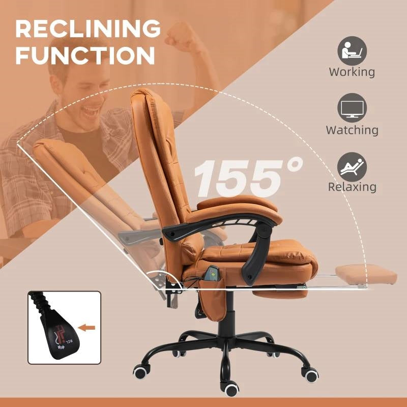 Brown 7 Mode Vibrating High Back Executive Massage Adjustable Office Chair