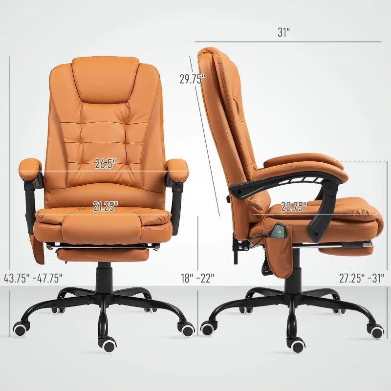 Brown 7 Mode Vibrating High Back Executive Massage Adjustable Office Chair