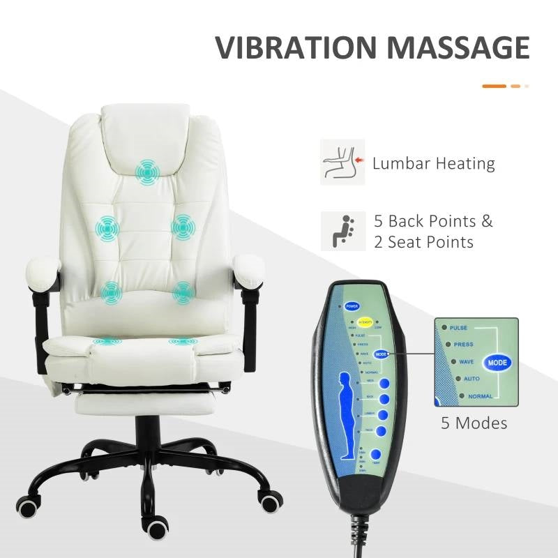 White 7 Mode Vibrating High Back Executive Massage Adjustable Office Chair