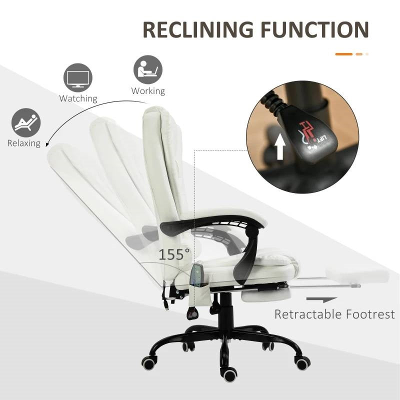 White 7 Mode Vibrating High Back Executive Massage Adjustable Office Chair