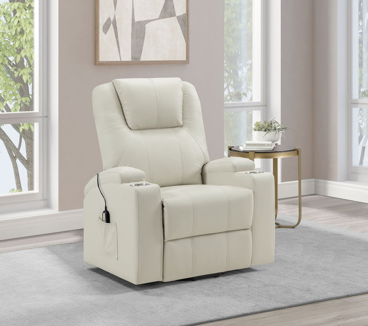 Armstrong Upholstered Power Lift Massage Recliner Ivory