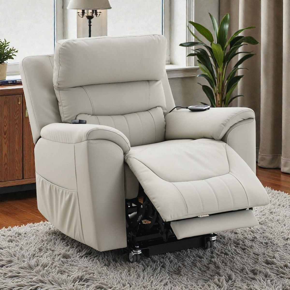 Marsha - Silicone Synthetic Leather Power Motion Recliner With Lift Heating Massage Chair - Light Gray