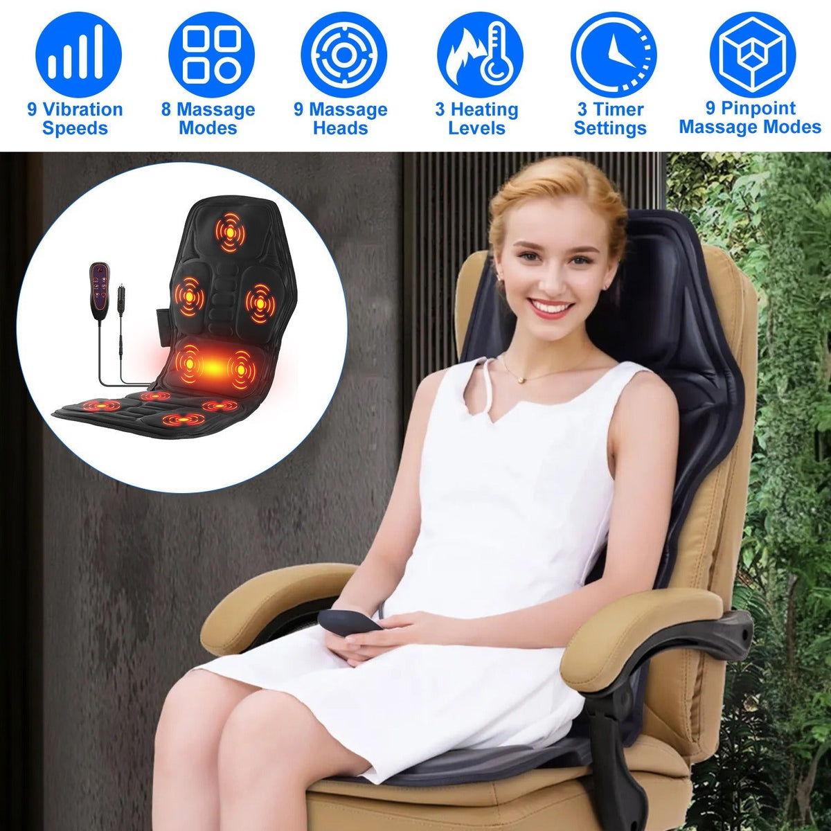 Full Body Massage Chair Pad with Heat Multifunctional Back Massager with Pinpoint Massage Vibration Timer for Home Office Car Use