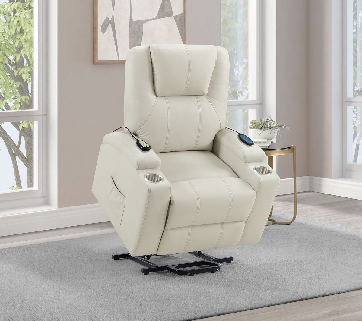Armstrong Upholstered Power Lift Massage Recliner Ivory