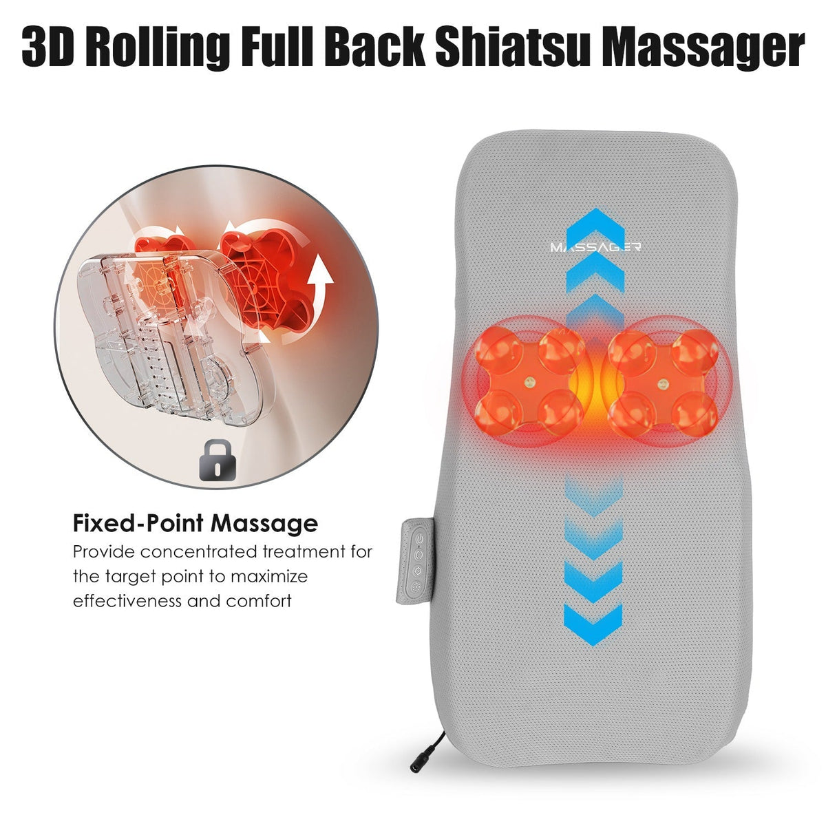 Full Back Massager With Rolling Kneading Nodes Soothing Heating 3D Deep Tissue Shiatsu Chair Massage Pad For Lumbar Upper Lower Back Gift For Women Me