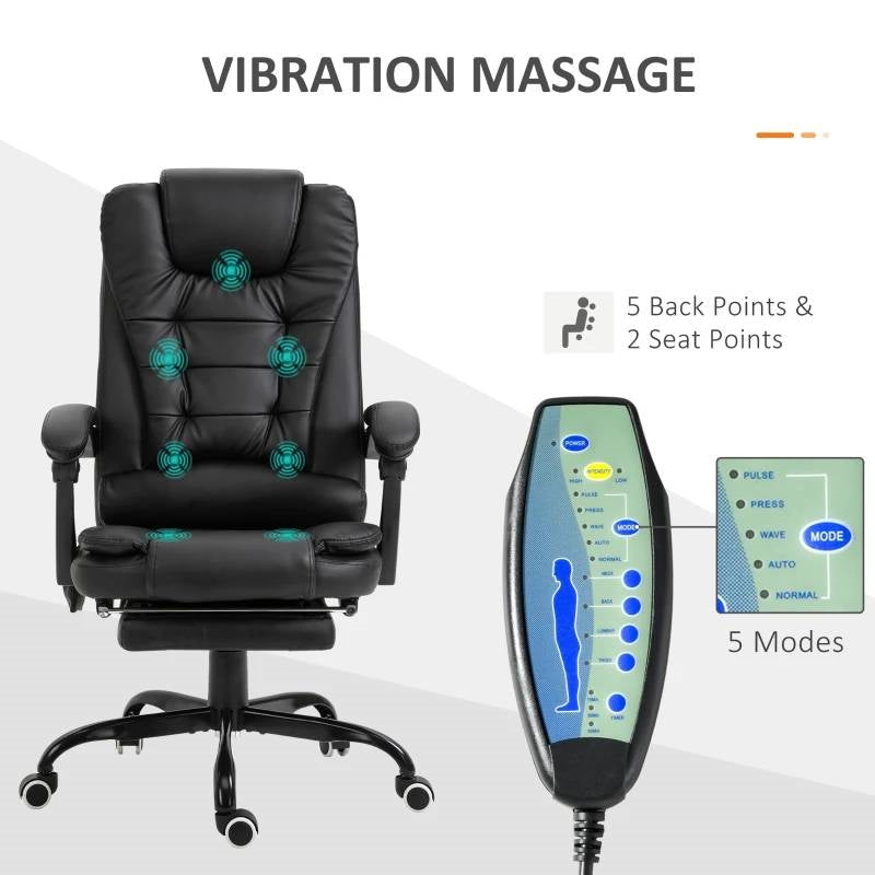 Black 7 Mode Vibrating High Back Executive Massage Adjustable Office Chair