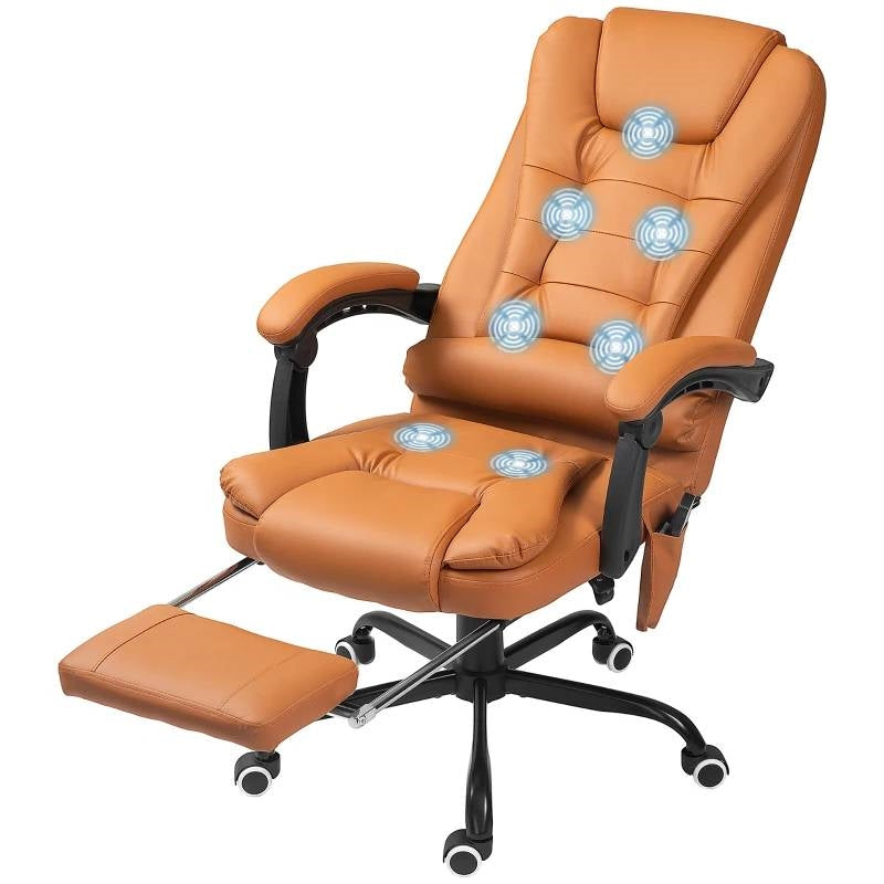Brown 7 Mode Vibrating High Back Executive Massage Adjustable Office Chair