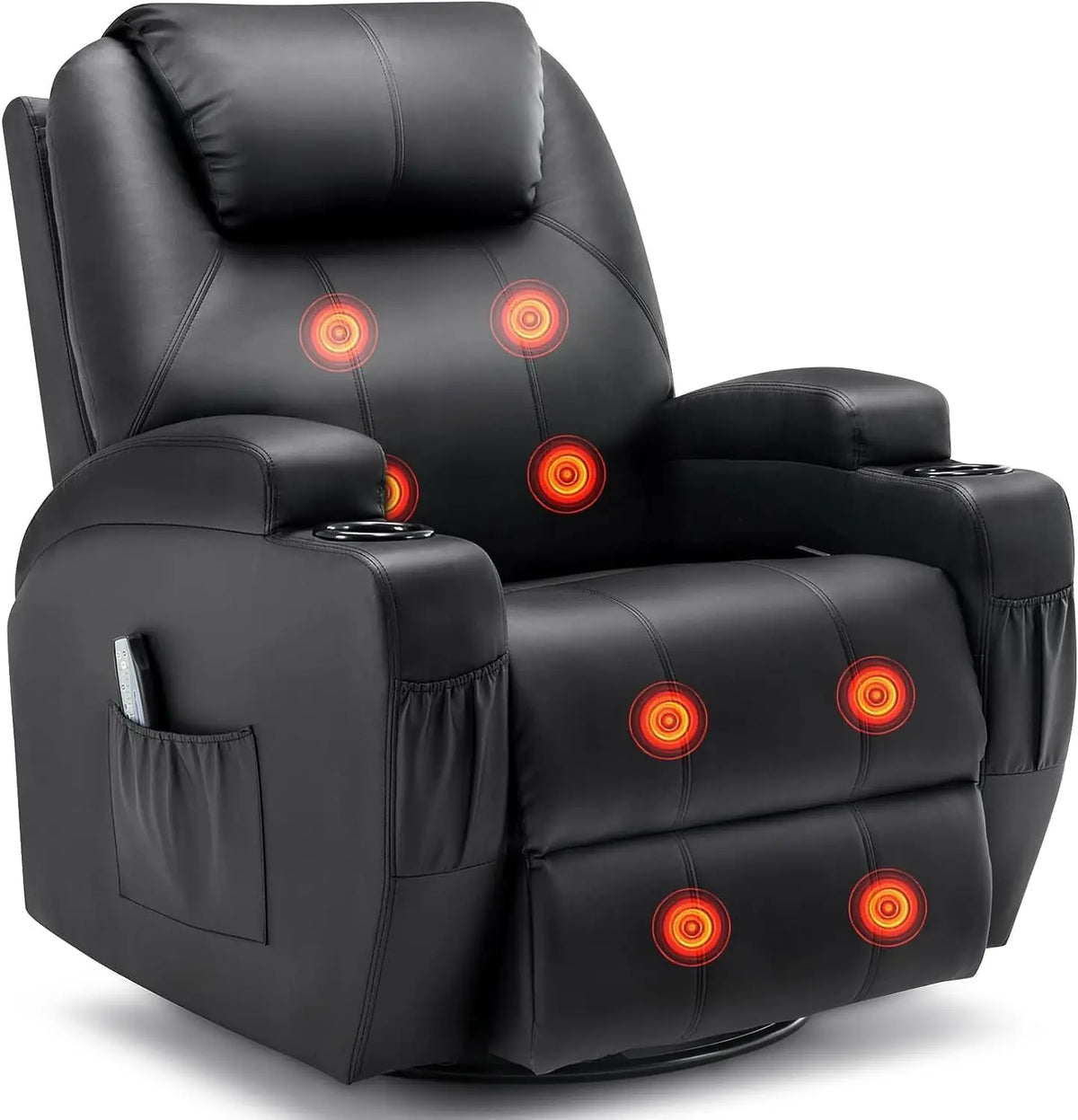 Recliner Chair with Massage and Heat, 360° Swivel Rocking Chairs for Adults, Remote Control and Cup Holder for Living Room