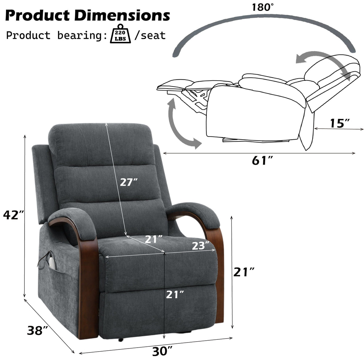 Kayla - Power Recliner With Lift & Heating & Massage (Zero Gravity) - Gray