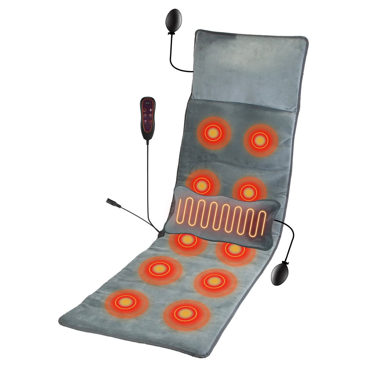Full Body Electric Massage Mat with Heat Vibration Massage Pad Cushion Back Massage Mattress Chair Pad with Inflatable Head Pillow Lumbar Pillow with